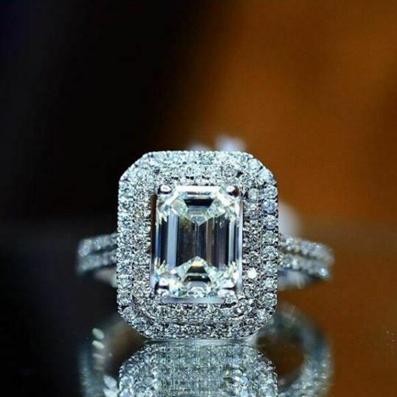 😍Radiant Cut CZ Macro Pave Silver Plated Luxury Wedding Ring for Women, L215 - Picture 3 of 4